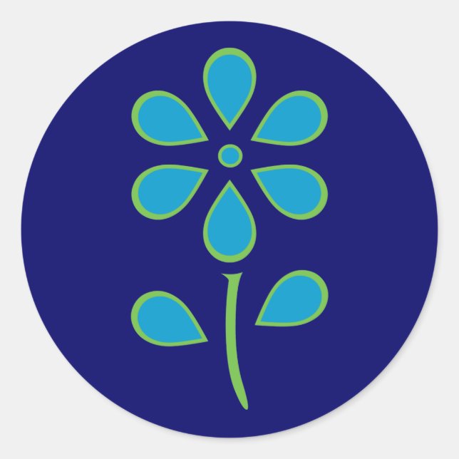 Blaue und grüne Blume Runder Aufkleber (Vorderseite)