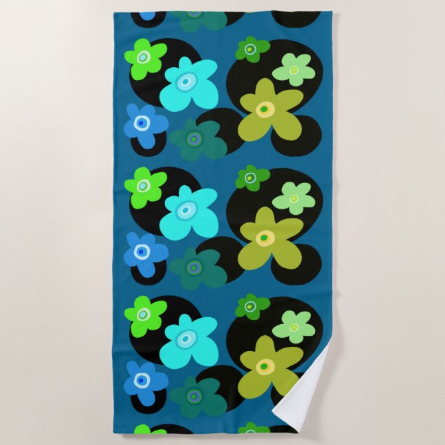 Blaue und grüne Blume Strandtuch (Vorderseite)