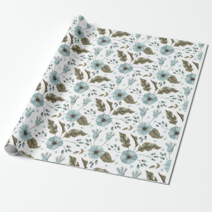 Blaue und grüne Blumen Geschenkpapier