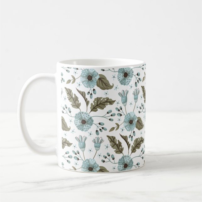 Blaue und grüne Blumenmuster Kaffeetasse (Links)