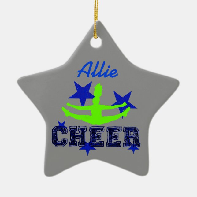 Blaue und grüne Cheerleadersternverzierung Keramik Ornament (Vorne)