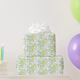 Blaue und grüne Dinosaurier zum Geburtstag Geschenkpapier