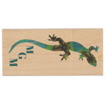 Blaue und grüne Fraktal-Lizard mit Monogram