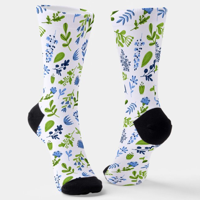 Blaue und grüne Frühlingsblumen  Socken (Von Creator hochgeladen)
