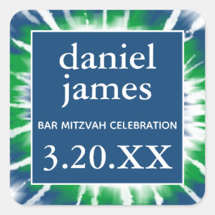 Blaue und grüne Gefärbte Krawatte Bar Mitzvah Gevo Quadratischer Aufkleber