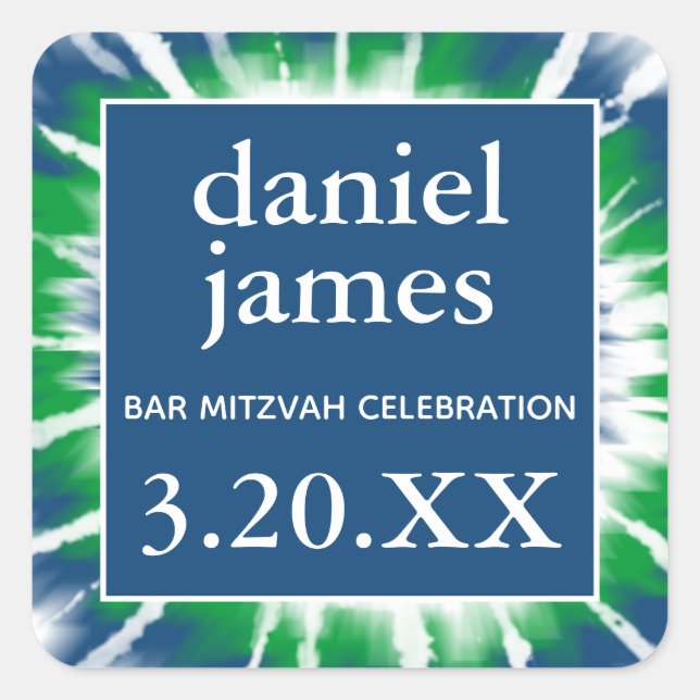 Blaue und grüne Gefärbte Krawatte Bar Mitzvah Gevo Quadratischer Aufkleber (Vorderseite)