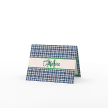 Blaue und grüne Gingham-Karo-Tartan-Monogramm