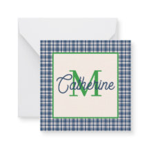 Blaue und grüne Gingham-Karo-Tartan-Monogramm
