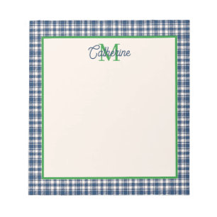 Blaue und grüne Gingham-Karo-Tartan-Monogramm Notizblock