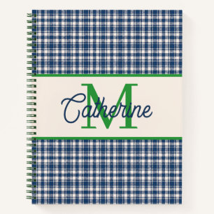 Blaue und grüne Gingham-Karo-Tartan-Monogramm Notizbuch