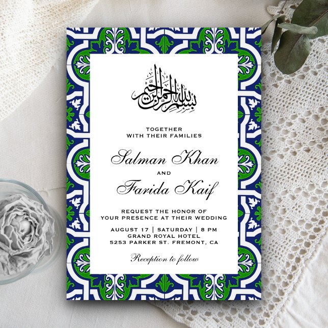 Blaue und grüne islamische arabische Hochzeit Einladung (Von Creator hochgeladen)