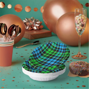 Blaue und grüne Karo-Tartan-Schwarz Pappteller