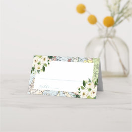 Blaue und grüne Karte mit dem Thema Florals Travel