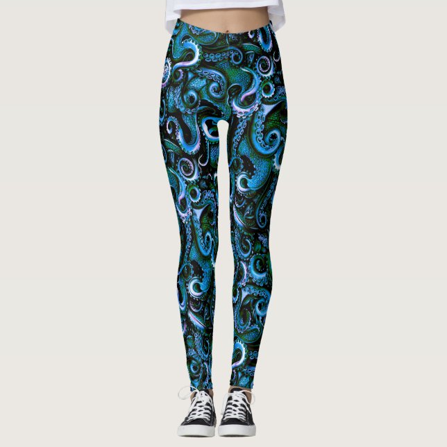 Blaue und grüne Kraken Tentakel Leggings (Vorderseite)