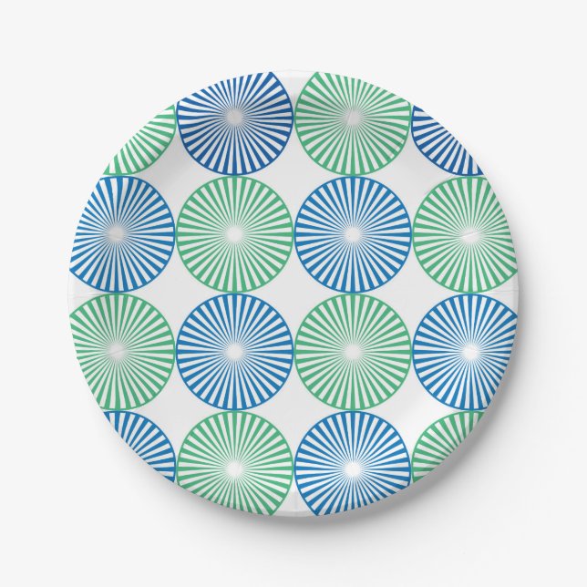 Blaue und grüne Kreise; Muster Pappteller (Vorderseite)