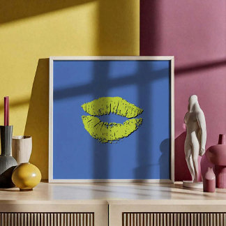 Blaue und grüne küssende Lippen Poster