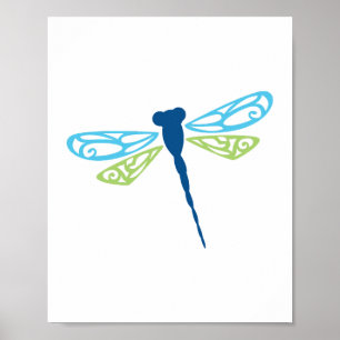 Blaue und grüne Libelle Poster