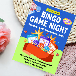 Blaue und grüne lustige Bingo-Spielabend-Einladung Einladung