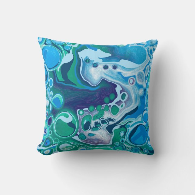 Blaue und grüne Marmorflüssigkeit Kunst Kissen (Vorderseite)