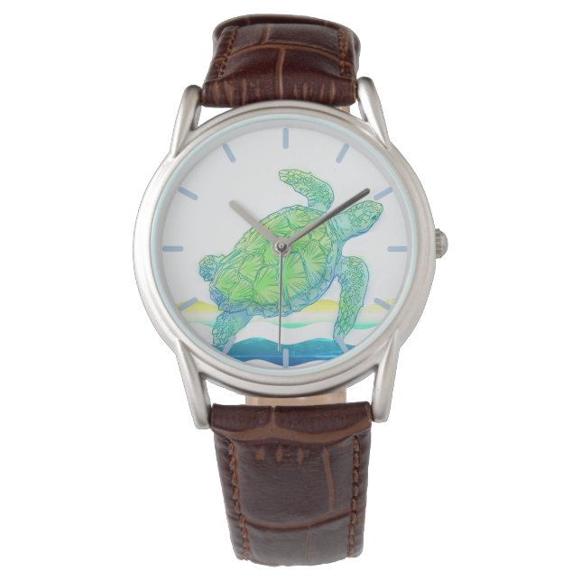 Blaue und grüne Meeresschildkröte Armbanduhr (Vorderseite)