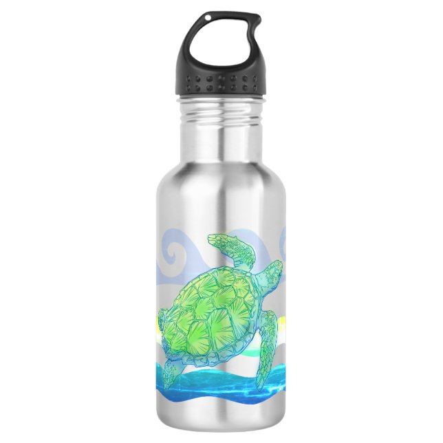 Blaue und grüne Meeresschildkröte Edelstahlflasche (Vorderseite)