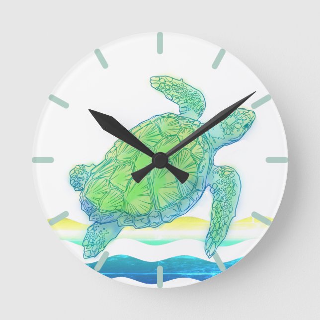 Blaue und grüne Meeresschildkröte Runde Wanduhr (Vorderseite)