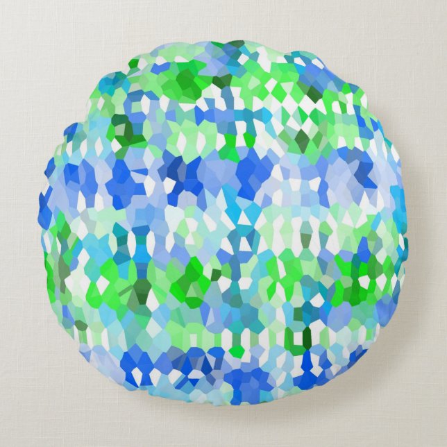 Blaue und grüne Mosaike Rundes Kissen (Vorderseite)