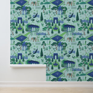 Blaue und grüne Mughal-Gartenmuster Tapete