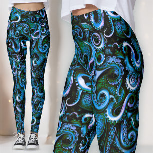 Blaue und grüne Oktopus-Tentakel-Leggings Leggings