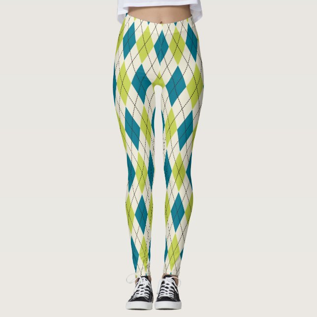 Blaue und grüne Raute Leggings (Vorderseite)