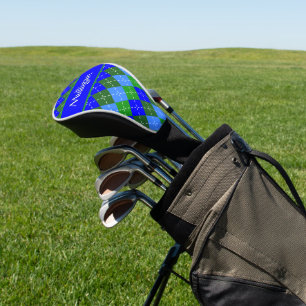 Blaue und grüne Raute Weißklemme Personalisiert Golf Headcover