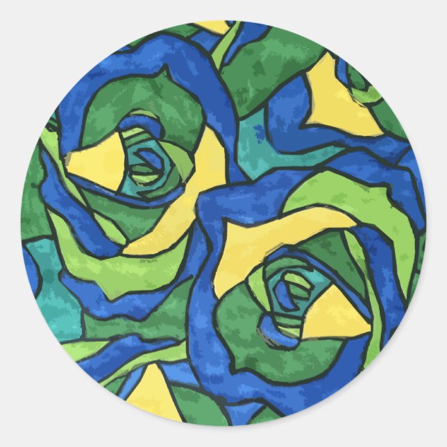Blaue und grüne Rose Runder Aufkleber (Vorderseite)