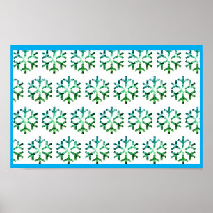 Blaue und grüne Schneeflocke an einer Weihnachtswa Poster