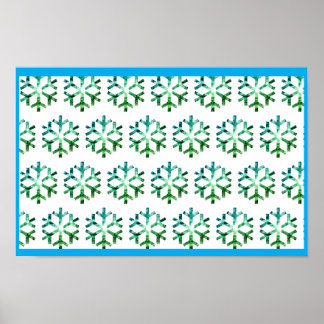 Blaue und grüne Schneeflocke an einer Weihnachtswa Poster