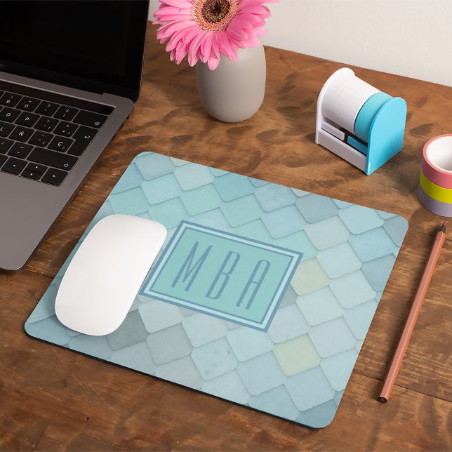 Blaue und grüne Skalierung Monogramm-Mousepad-Vorl Mousepad (Von Creator hochgeladen)
