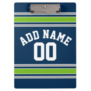 Blaue und grüne Sport-Jersey-Name-Zahl Klemmbrett