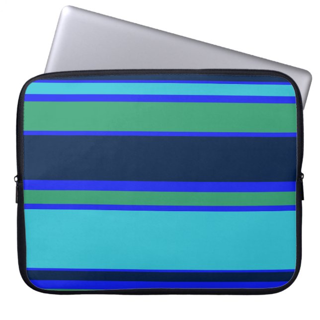 Blaue und grüne Streifen Laptopschutzhülle (Vorderseite)