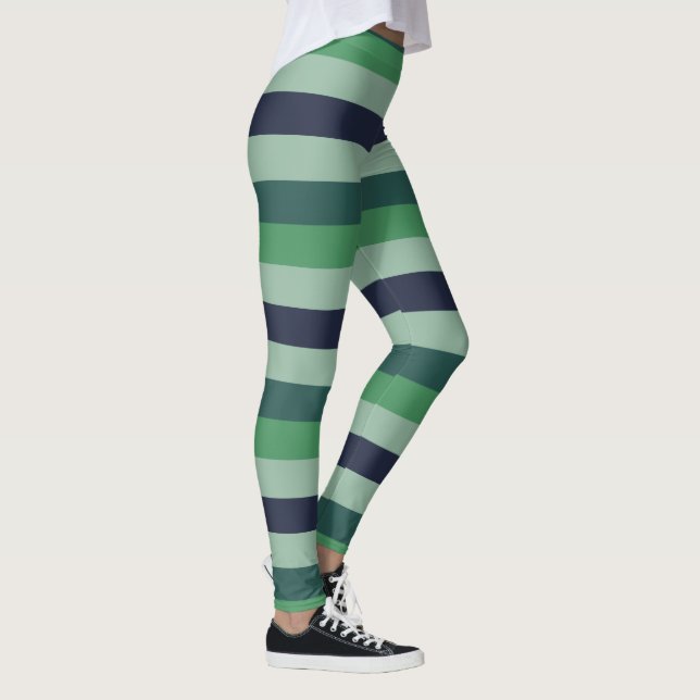 Blaue und grüne Streifen-Leggings Leggings (Rechts)