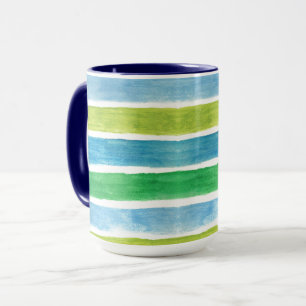 Blaue und grüne Streifen Wasserfarbe Tasse