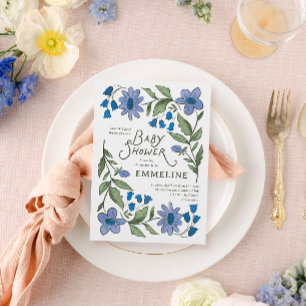 Blaue und grüne süße Country-Blumen-Baby-Party Postkarte