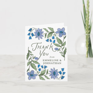 Blaue und grüne süße ländliche Blumenmuster Dankeskarte