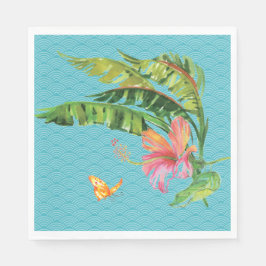 Blaue und grüne tropische Blätter Blumenpapier Nap Serviette