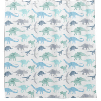 Blaue und grüne Wasserfarbendinosaurier Duschvorhang