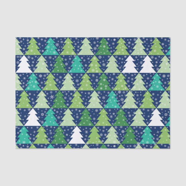 Blaue und grüne Weihnachtsbäume Seidenpapier (Vorderseite)