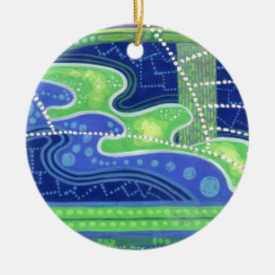 Blaue und grüne Wellen abstrakte Kunstmalerei Keramikornament