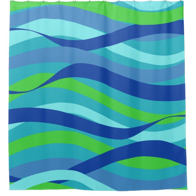 Blaue und grüne Wellen Duschvorhang (Vorderseite)