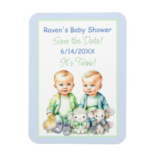 Blaue und grüne Zwillingsjungen-Baby-Party - Save  Magnet