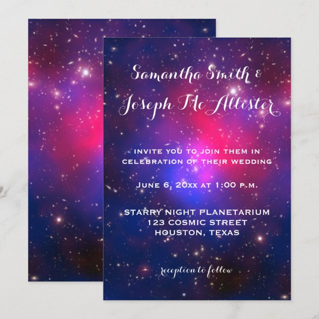 Blaue und heiße rosa Galaxie Cluster Kosmische Hoc Einladung (Vorne/Hinten)