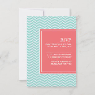 Blaue und korallenrote Chevron-RSVP-Karte RSVP Karte