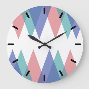 Blaue und korallenrote Dreiecke Große Wanduhr